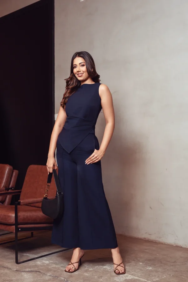 Navy Wrap-Front Jumpsuit