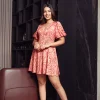 Coral Bloom Mini Dress