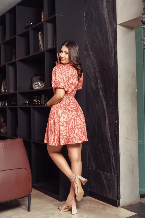 Coral Bloom Mini Dress